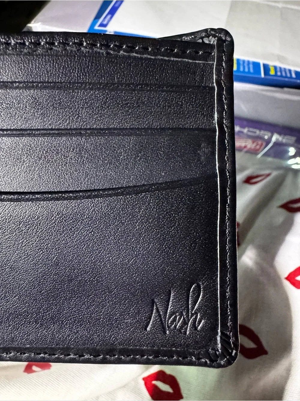 Patricia Nash vintage Classic Black Leather Men's Bi-Fold Wallet with map fabric